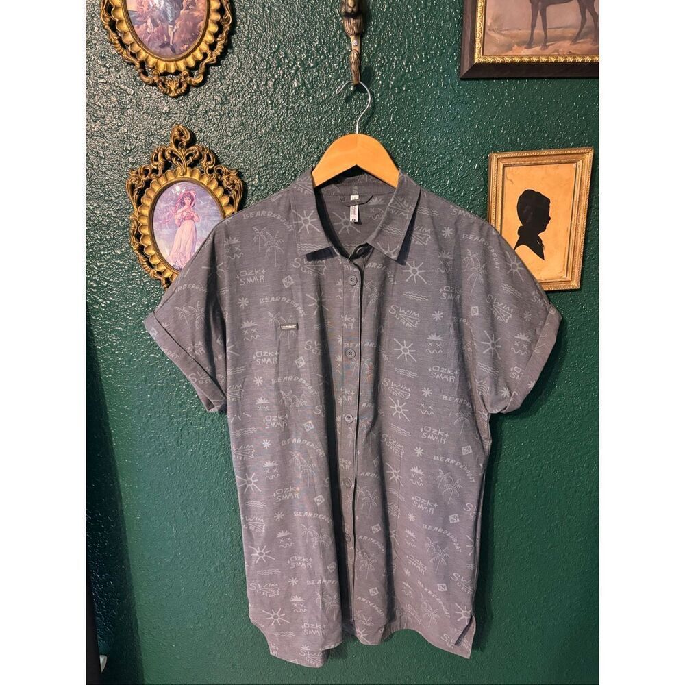 Bearded Goat Blue Gray Printed Button Down Sz Small Summer